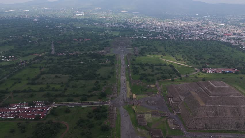 Establishing aerial view of Teotihuacan, Mexico
