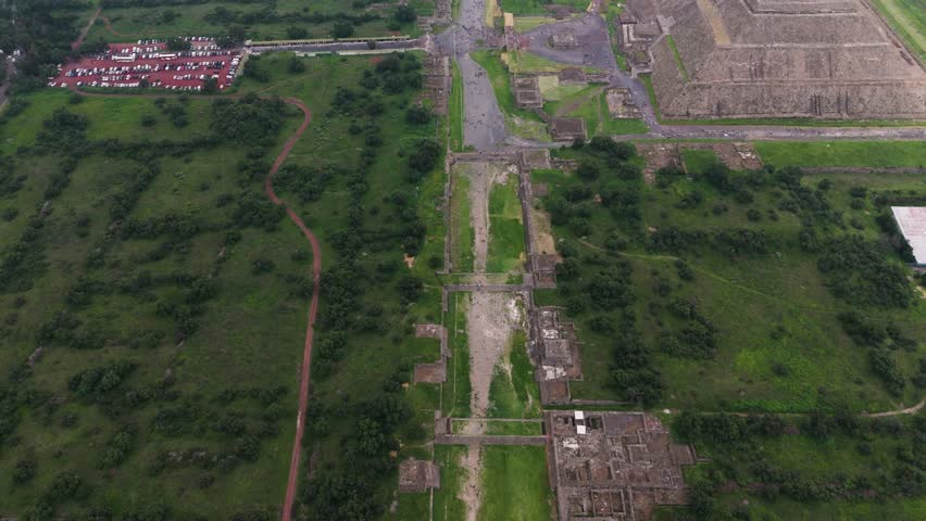 Pyramid of the Sun and the Avenue of the Dead in Teotihuacan, Mexico, aerial film