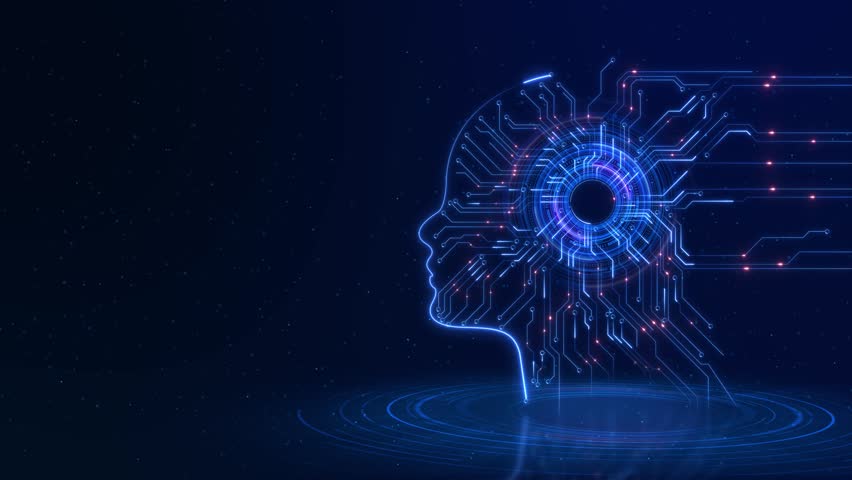 Futuristic Human head brain cyber AI artificial intelligence robot automation cyber security digital technology. 3D machine learning, science brain Deep learning Virtual Algorithm innovative Big data