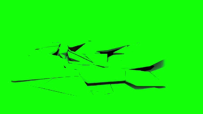 Ground Destruction green screen animation. Ground collapse chroma key background. Ground collapse animation on green screen with smoke. Concrete ground collapse VFX animation with green screen