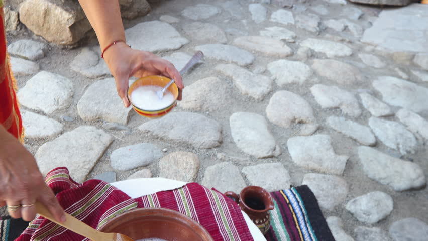 Making Traditional Bulgarian Yogurt Made By Culturing Pasteurized Milk. High Angle Shot