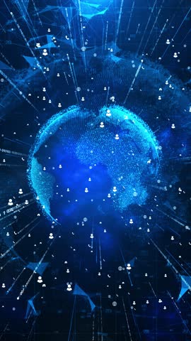 Digital holographic dot world map HUD dot world map. Earth globe hologram. Futuristic planet Earth cyberspace. Global Internet network. High-tech future, development science. blockchain technology.