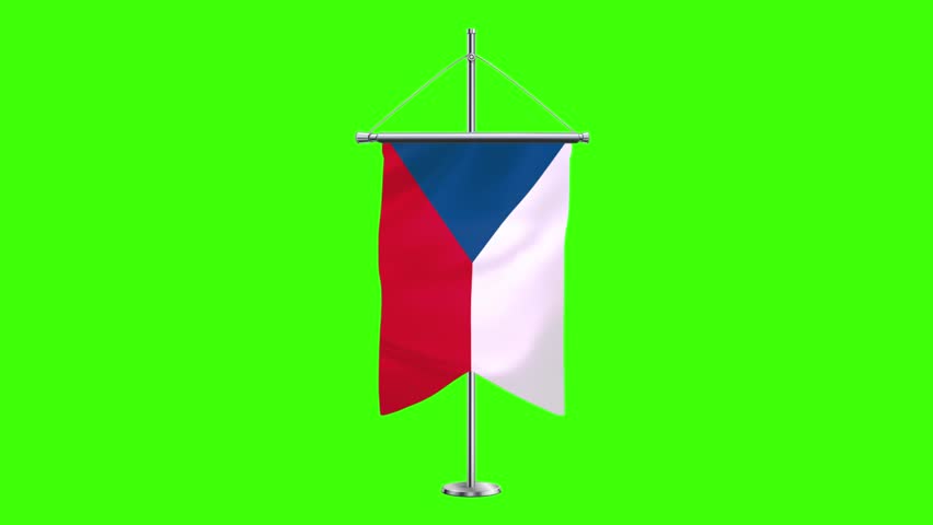 3D Czech Republic flag waving in the wind. Realistic pole flag of Czechia on a green screen, Slow motion perfect loop, 4k video, 3d rendering, national event, independence day, fabric texture