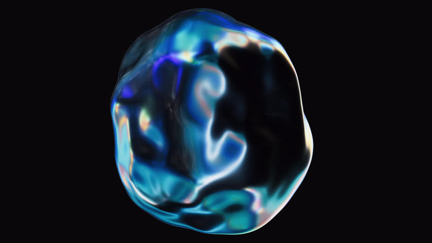 Abstract morphing liquid holographic iridescent metal shape. Vibrant 3D smooth distorting object, motion futuristic looped animation design
