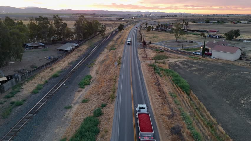 Drone shot of truck passing by