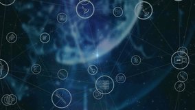 Animation of globe with network of social media icons and numbers. global social media, connections and data processing concept digitally generated video. - Powered by Shutterstock - Get 15% off with code: PIKWIZARD15