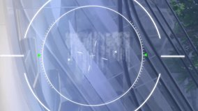 Animation of scanning circle with programming language over businessman using phone on escalator. Digital composite, multiple exposure, database, business, office and technology concept. - Powered by Shutterstock - Get 15% off with code: PIKWIZARD15