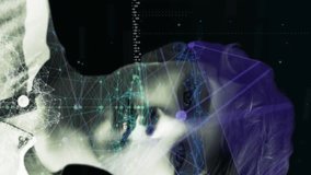 Animation of connected dots in portrait of caucasian boy over graphs, numbers and map. Digital composite, multiple exposure, report, finance, global, childhood, communication and business concept. - Powered by Shutterstock - Get 15% off with code: PIKWIZARD15