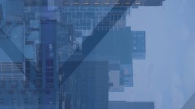 This video shows a cityscape with modern buildings and a clear sky. Animation of data processing is shown over the cityscape. The video represents global business, finances, connections, and digital - Powered by Shutterstock - Get 15% off with code: PIKWIZARD15