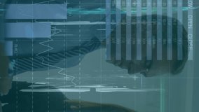 Animation of infographic interface, caucasian coworkers brainstorming on transparent board in office. Digital composite, multiple exposure, report, global, teamwork, business and abstract concept. - Powered by Shutterstock - Get 15% off with code: PIKWIZARD15