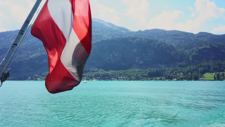 View of Wolfgangsee lake from a boat, Austria