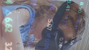 Animation of financial data processing over caucasian girl using vr headset. Global technology, finances and digital interface concept digitally generated video. - Powered by Shutterstock - Get 15% off with code: PIKWIZARD15