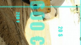 Animation of graphs and numbers with currency symbols over road roller levelling ground. Digital composite, multiple exposure, business, banking, construction site, transportation and technology. - Powered by Shutterstock - Get 15% off with code: PIKWIZARD15