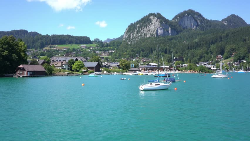 View of the harbor at St Gilgen, Austria