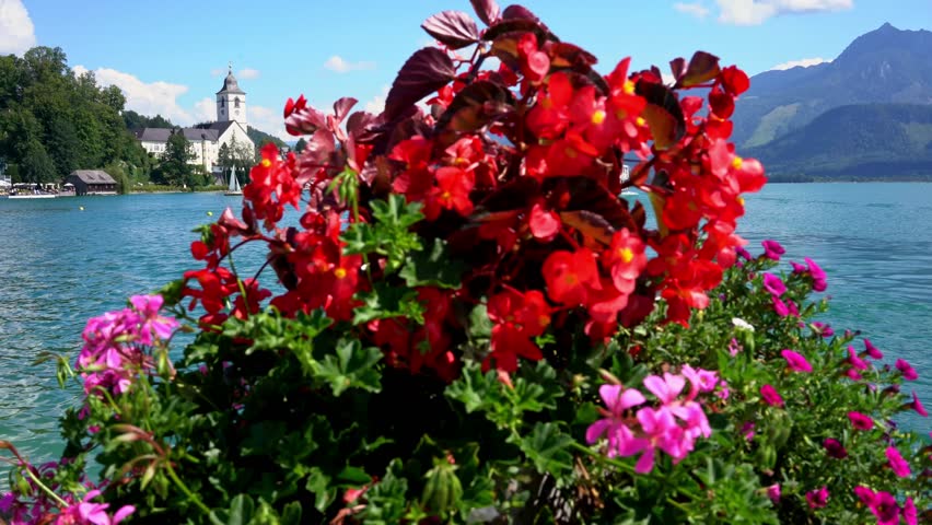 Panoramic view from St wolfgang on Wolfgangsee lake, Austria
