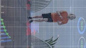 Animation of financial data processing over caucasian man running in city. Global sports, business, finances, computing and data processing concept digitally generated video. - Powered by Shutterstock - Get 15% off with code: PIKWIZARD15