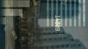 Animation of financial data processing over cityscape. Global finance, business, connections, computing and data processing concept digitally generated video. - Powered by Shutterstock - Get 15% off with code: PIKWIZARD15