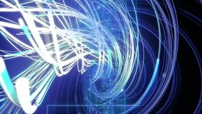 Animation of neon trails over light spots on black background. Technology and digital interface concept digitally generated video. - Powered by Shutterstock - Get 15% off with code: PIKWIZARD15