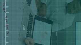 Financial data graph animation over business meeting with diverse professionals. finance, teamwork, collaboration, strategy, analysis, planning - Powered by Shutterstock - Get 15% off with code: PIKWIZARD15