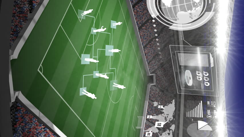 Animation of game tactics and digital interface on empty stands in sports stadium. global networking, sport and championship concept digitally generated video. - Powered by Shutterstock - Get 15% off with code: PIKWIZARD15