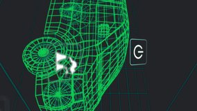 Animation of green wireframe van with digital icons surrounding in school setting. Futuristic, transportation, technology, innovation - Powered by Shutterstock - Get 15% off with code: PIKWIZARD15