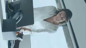 Collaborating at office desk, businesswomen using digital interface with animation. Collaboration, teamwork, technology, innovation, professional, workspace - Powered by Shutterstock - Get 15% off with code: PIKWIZARD15