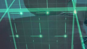 Talking on phone, man with digital grid animation overlaying his face. Technology, communication, innovation, connection, cyber, futuristic - Powered by Shutterstock - Get 15% off with code: PIKWIZARD15