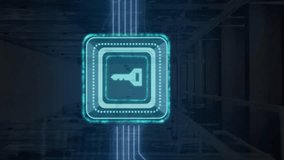 Animation of key icon over computer circuit board and data processing. Global online security, computing and data processing concept digitally generated video. - Powered by Shutterstock - Get 15% off with code: PIKWIZARD15