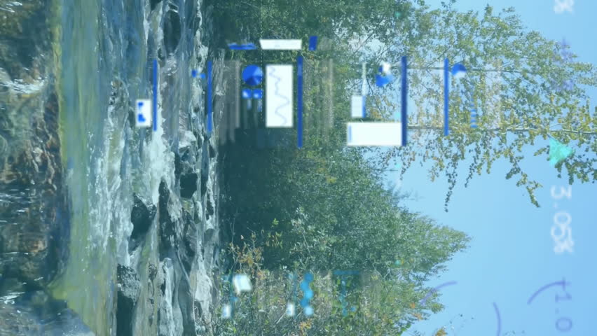 Animation of data processing, stock market and diagrams over landscape. Global business, nature and digital interface concept, digitally generated video. - Powered by Shutterstock - Get 15% off with code: PIKWIZARD15