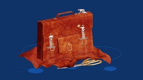 Animated illustration of tiny craftsmen building luxury leather briefcase from scratch, symbolizing handmade craftsmanship, leatherworking, fashion design, bespoke accessories and premium artisan qual - Powered by Shutterstock - Get 15% off with code: PIKWIZARD15