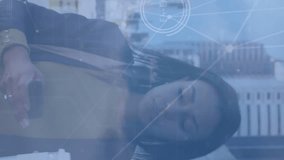 Animation of network of connections against african american businesswoman using smartphone. Global networking and business technology concept - Powered by Shutterstock - Get 15% off with code: PIKWIZARD15