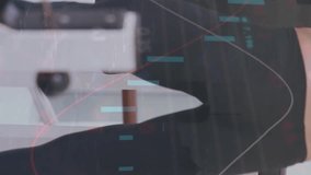 Animation of financial data processing over caucasian woman exercising in gym. Global sports, business, finance, computing and data processing concept digitally generated video. - Powered by Shutterstock - Get 15% off with code: PIKWIZARD15