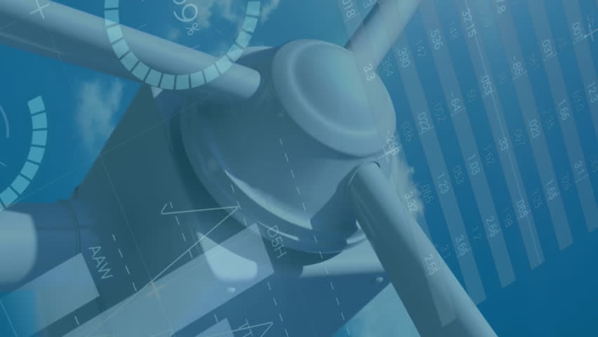 Animation of financial data processing over wind turbine. Global sustainability, wind energy, business, finances, computing and data processing concept digitally generated video. - Powered by Shutterstock - Get 15% off with code: PIKWIZARD15
