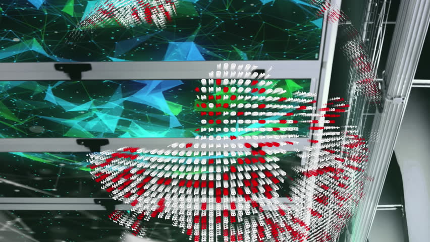 Animation of globe with mathematical equations over connected dots on data server racks. Digital composite, communication, globalization, education, data center, networking and technology concept. - Powered by Shutterstock - Get 15% off with code: PIKWIZARD15