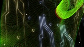 Animation of light trails, circuit board and data processing over black background. Global finance, business, connections, computing and data processing concept digitally generated video. - Powered by Shutterstock - Get 15% off with code: PIKWIZARD15