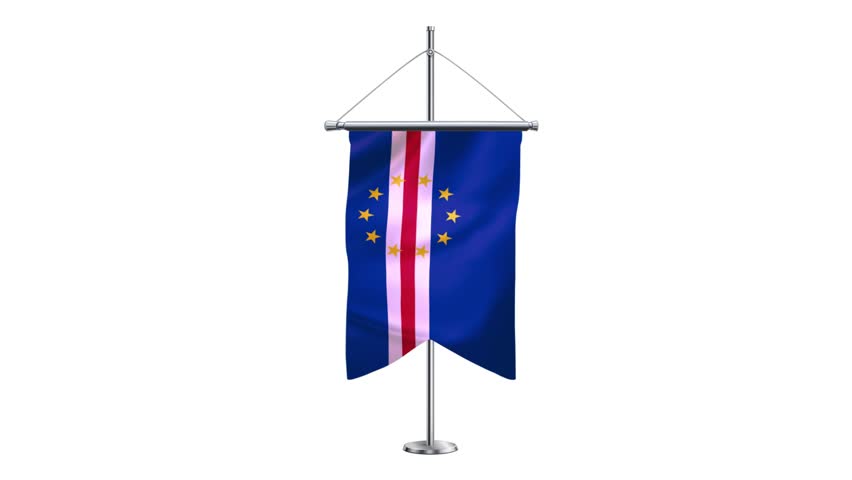 3D Cape Verde flag waving in the wind. Realistic pole flag of Cape Verde on a White background. Slow motion perfect loop, 4k video, 3d rendering, national event, independence day, fabric texture, HD 