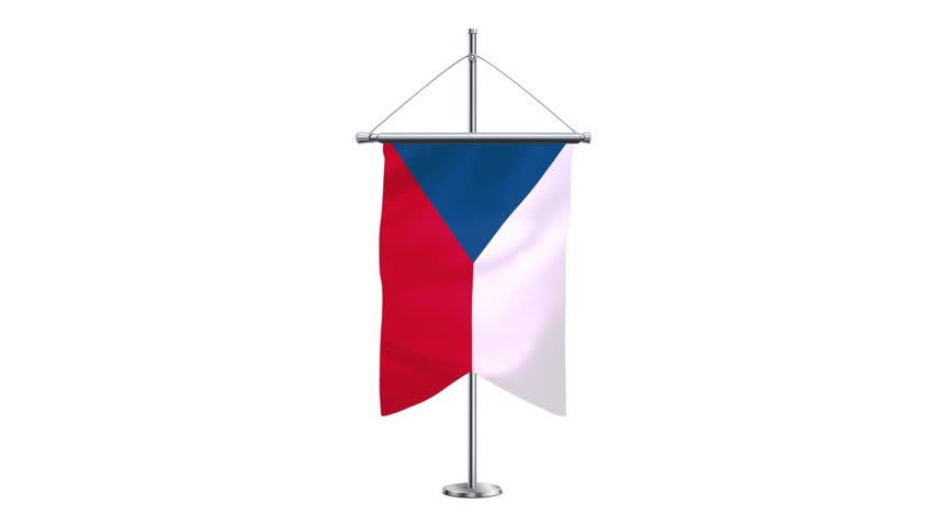 3D Czech Republic  flag waving in the wind. Realistic pole flag of Czechia on a White background. Slow motion perfect loop, 4k video, 3d rendering, national event, independence day, fabric texture, HD