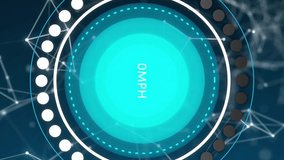 Animation of speedometer over network of connections on black background. Global technology, connections, computing and digital interface concept digitally generated video. - Powered by Shutterstock - Get 15% off with code: PIKWIZARD15