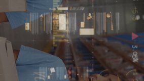 Animation of data processing over diverse group of warehouse workers. Global connections, data processing and digital interface concept digitally generated video. - Powered by Shutterstock - Get 15% off with code: PIKWIZARD15