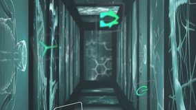 Futuristic digital tunnel with DNA strands and scientific data animations. technology, science, biotechnology, innovation, research, virtual - Powered by Shutterstock - Get 15% off with code: PIKWIZARD15