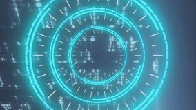 Glowing circular elements in futuristic digital animation over cityscape background. technology, urban, neon, abstract - Powered by Shutterstock - Get 15% off with code: PIKWIZARD15