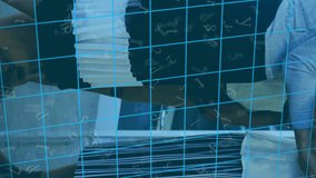 Fingerprint and data grid animation over diverse team collaborating in office. Technology, teamwork, digital, collaboration, innovation, connectivity - Powered by Shutterstock - Get 15% off with code: PIKWIZARD15