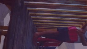 Animation of digital data processing and glowing lights over caucasian girl on the beach. Global connections, data processing and digital interface concept digitally generated video. - Powered by Shutterstock - Get 15% off with code: PIKWIZARD15