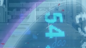 Animation of stock market data processing and round scanner against computer server room. Global economy and business data storage technology concept - Powered by Shutterstock - Get 15% off with code: PIKWIZARD15