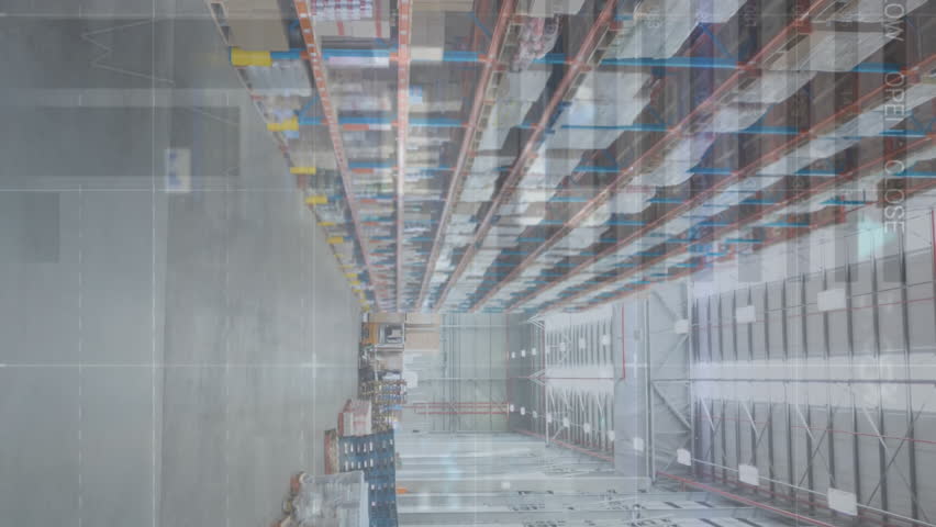 Animation of financial data processing over warehouse. global business, data processing, digital interface, technology and shipping concept digitally generated video. - Powered by Shutterstock - Get 15% off with code: PIKWIZARD15