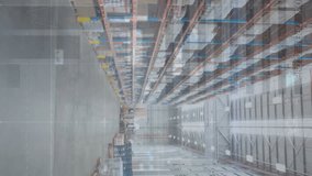 Animation of financial data processing over warehouse. global business, data processing, digital interface, technology and shipping concept digitally generated video. - Powered by Shutterstock - Get 15% off with code: PIKWIZARD15