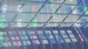 Animation of trading board over midsection of modern building against cloudy sky. Digital composite, multiple exposure, business, finance, stock market and architecture concept. - Powered by Shutterstock - Get 15% off with code: PIKWIZARD15