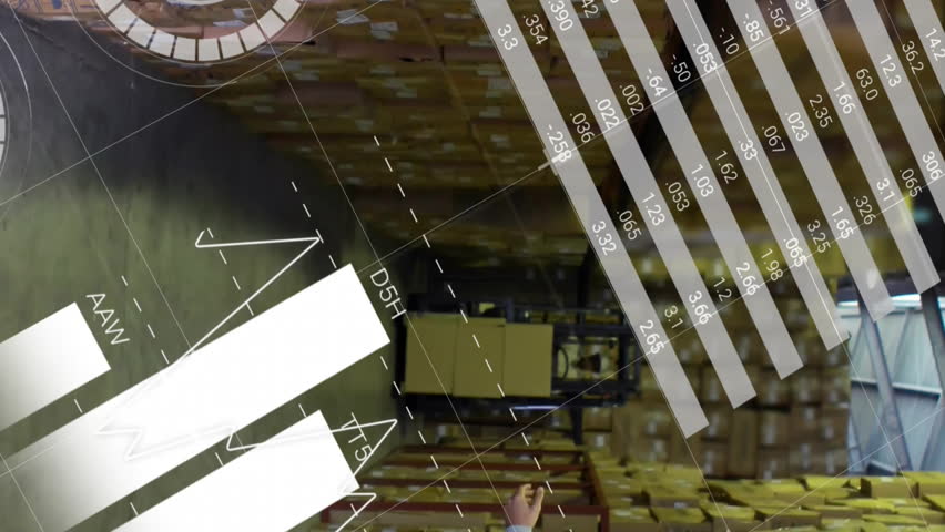 Animation of financial data processing over diverse workers in warehouse. Global shipping, delivery, finances and digital interface concept digitally generated video. - Powered by Shutterstock - Get 15% off with code: PIKWIZARD15