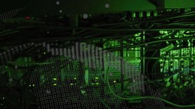 Binary code animation over green-lit server racks in data center. Technology, digital, coding, cybersecurity, network, infrastructure - Powered by Shutterstock - Get 15% off with code: PIKWIZARD15