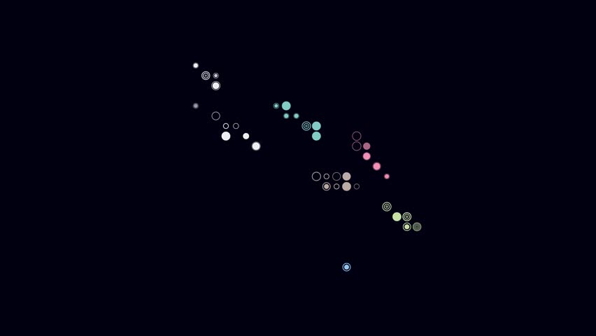 Solomon Islands dotted animation. Shape of the country built of pulsating colored dots. Large size circle blocks. Digital style map on dark background. Abstract video.